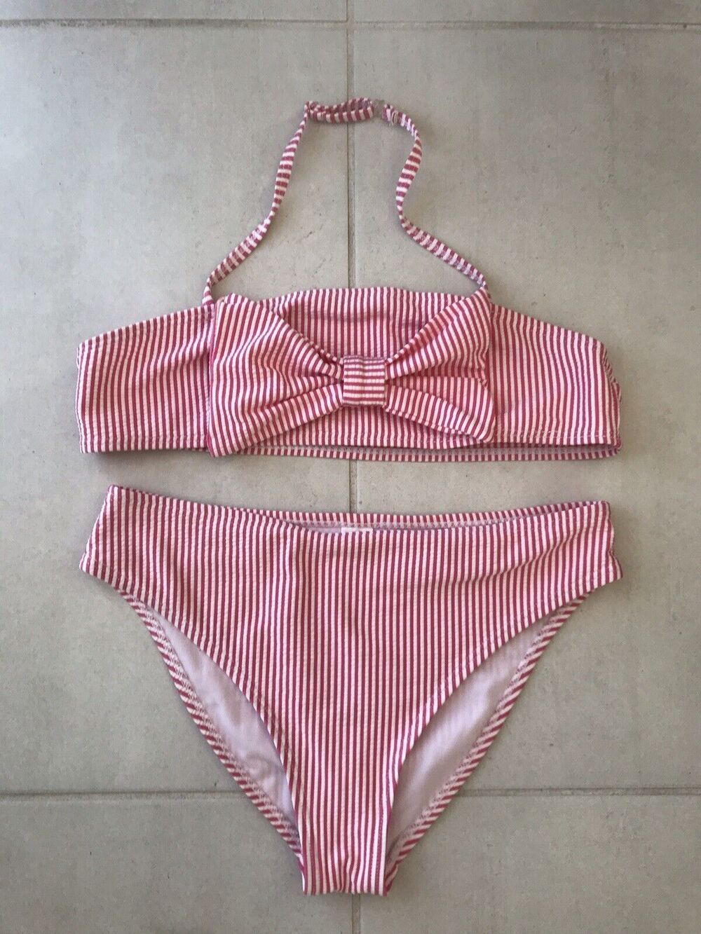 Joe Boxer Halter Bikini Set Multicolor Striped Seersucker Swimsuit